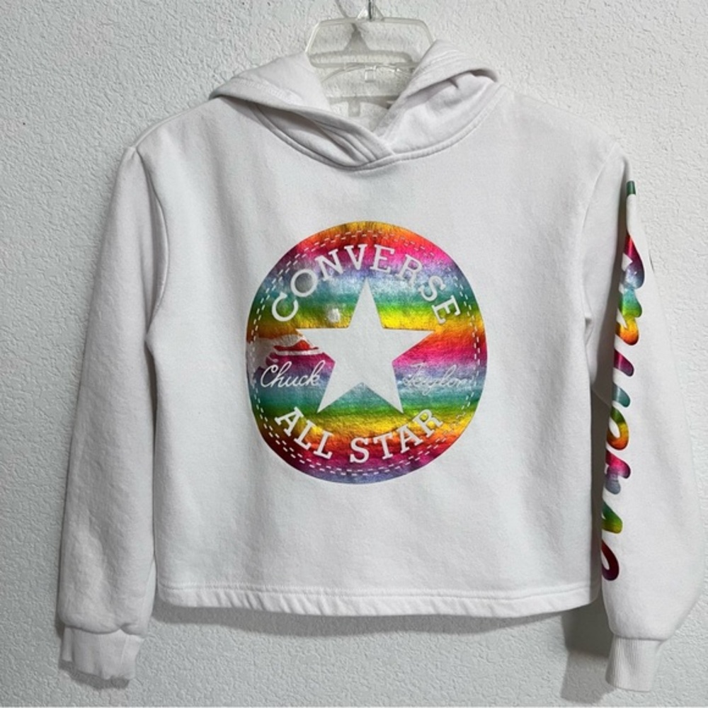 Converse White Hoodie with Multi Color Chuck Taylor Logo Small